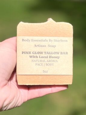 Hand Crafted - Artisan Soap- Pink Glow Tallow Bar with Local Honey